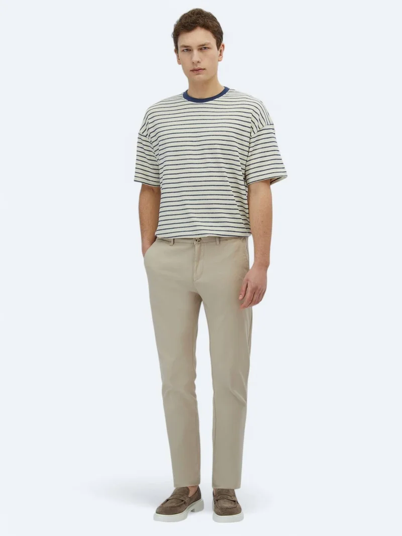 Kip Beige Weaving Regular Fit Casual Cotton Blended Trousers