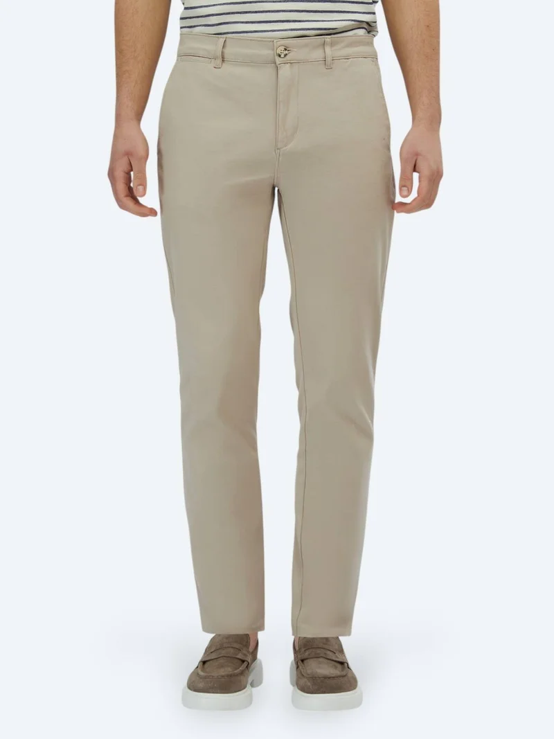 Kip Beige Weaving Regular Fit Casual Cotton Blended Trousers