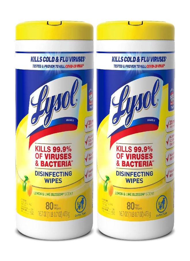 Lysol Lysol Disinfectant Wipes Multi-Surface Antibacterial Cleaning Wipes For Disinfecting and Cleaning Lemon and Lime Blossom 80 Count (Pack of 2)  - Image 1