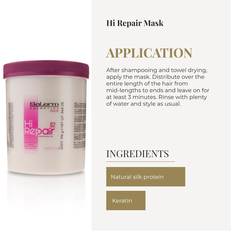 SALERM - Hair Repair Mask - Hi Repair Mask 02-1000 ml - Deeply Moisturizes Damaged Hair - Repairs and Rejuvenates - Shinier and Softer Hair - Immediate Effect - Image 4