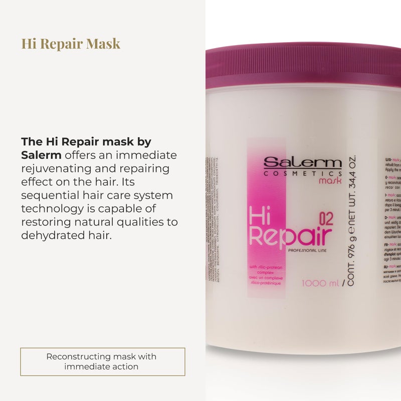SALERM - Hair Repair Mask - Hi Repair Mask 02-1000 ml - Deeply Moisturizes Damaged Hair - Repairs and Rejuvenates - Shinier and Softer Hair - Immediate Effect - Image 2