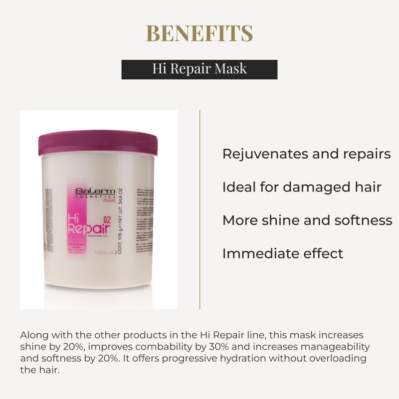 SALERM - Hair Repair Mask - Hi Repair Mask 02-1000 ml - Deeply Moisturizes Damaged Hair - Repairs and Rejuvenates - Shinier and Softer Hair - Immediate Effect - Image 3