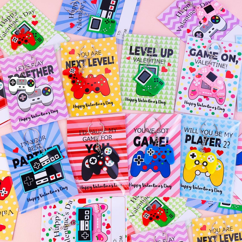 Japior 24 Pack Valentines Day Cards Gifts For Classroom - Fun Video Games Keychains With Class Exchange Gifts Included Valentines Cards And Classroom Party Favors Perfect Goodies Bag Stuffers - Image 4