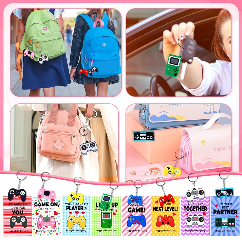 Japior 24 Pack Valentines Day Cards Gifts For Classroom - Fun Video Games Keychains With Class Exchange Gifts Included Valentines Cards And Classroom Party Favors Perfect Goodies Bag Stuffers - Image 5