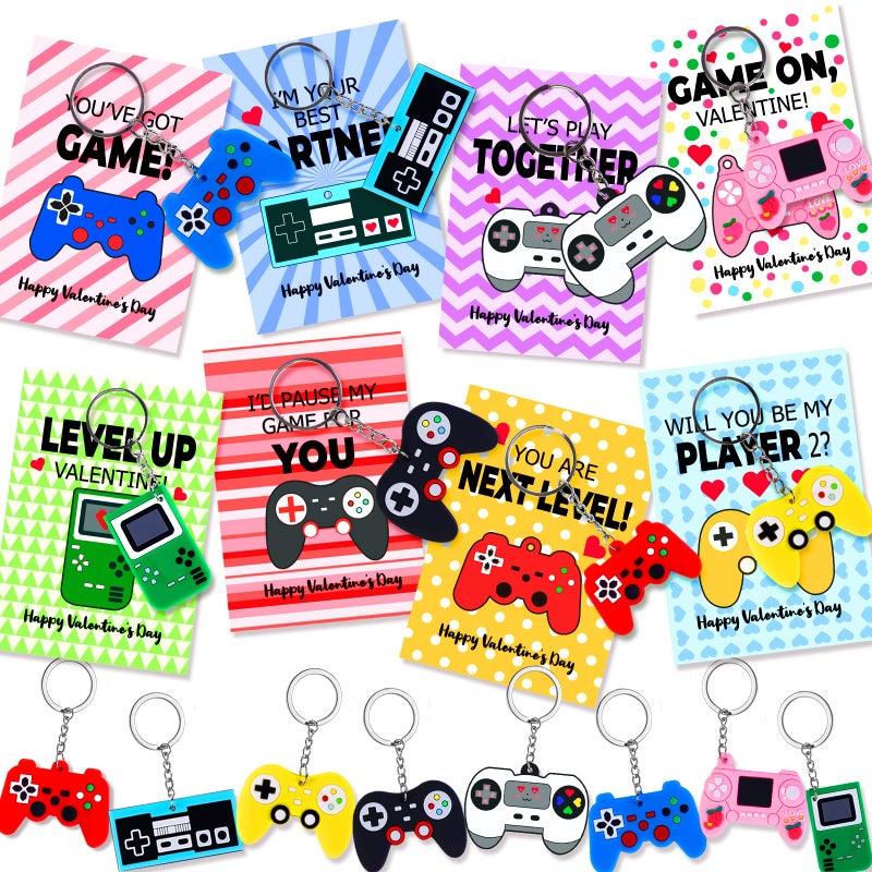 Japior 24 Pack Valentines Day Cards Gifts For Classroom - Fun Video Games Keychains With Class Exchange Gifts Included Valentines Cards And Classroom Party Favors Perfect Goodies Bag Stuffers - Image 1