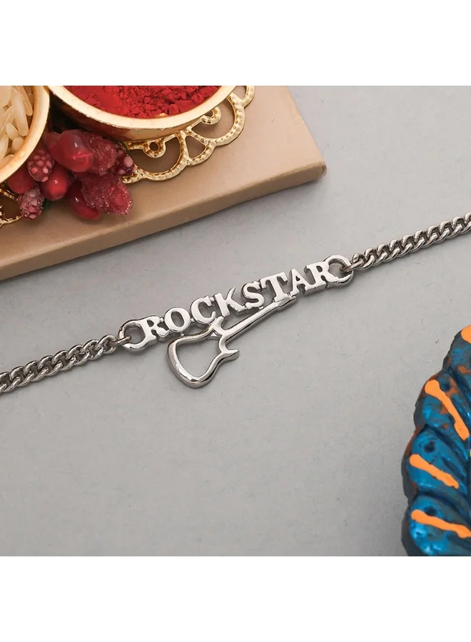 VOYLLA Stylish Rockstar Brass Tone Rakhi Bracelet