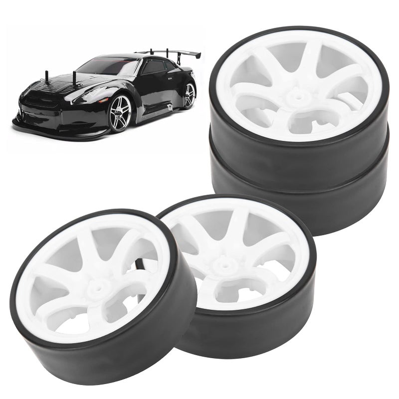 shenruifa 4PCS 110 RC Drift Wheels Hard Plastic Tires 12mm Hex 6 Spoke Compatible with HSP HPI OnRoad Drifting Car White Rims Easy Install - Image 2