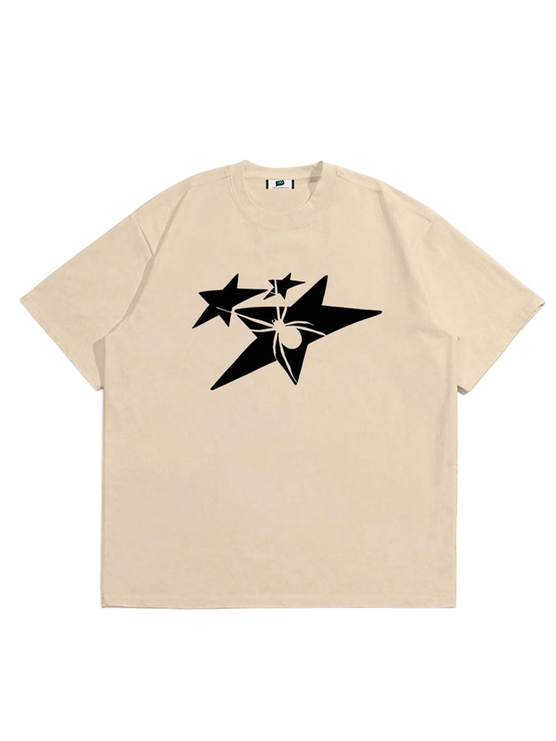 SXV STYLE Men & Women Cotton 'Hey Spider' Printed Cool Aesthetic Oversized Baggy T-Shirt (in,Alpha,S,Regular,Cream) - Image 1