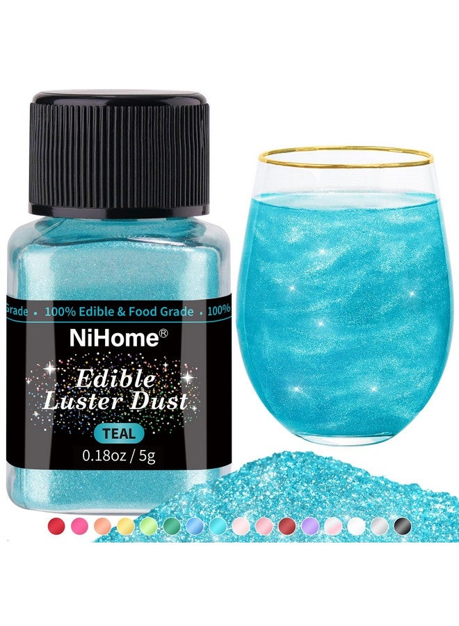 NiHome Edible Food-Grade Glimmer Powder Glitter Luster Dust Metallic Food Decorating Sprinkle Glimmery Dust for Drink Wine Beverage Cake Candy Dessert Bakery Restaurant Vegan (0.18oz/5g, Teal) - Image 1