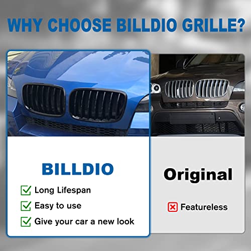BILLDIO Front Grille For 2007-2014 BMW X5 E70 X6 E71，ABS Gloss Black Kidney Grill - Image 5