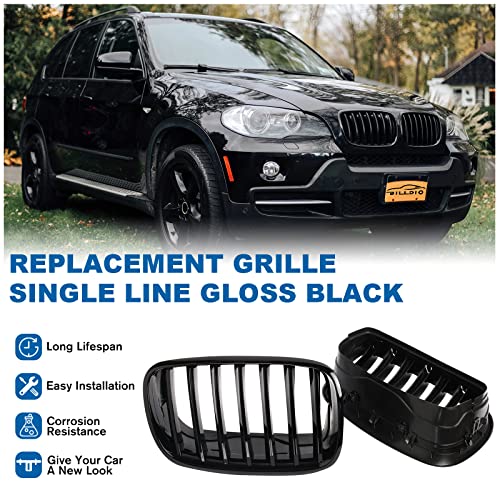 BILLDIO Front Grille For 2007-2014 BMW X5 E70 X6 E71，ABS Gloss Black Kidney Grill - Image 2