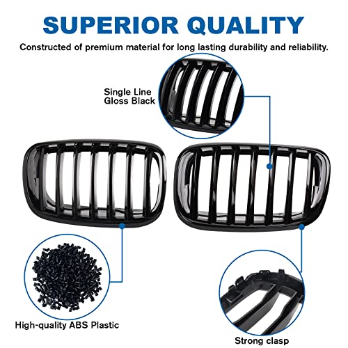 BILLDIO Front Grille For 2007-2014 BMW X5 E70 X6 E71，ABS Gloss Black Kidney Grill - Image 3