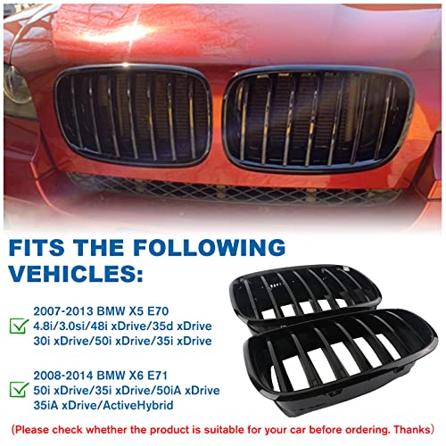 BILLDIO Front Grille For 2007-2014 BMW X5 E70 X6 E71，ABS Gloss Black Kidney Grill - Image 4