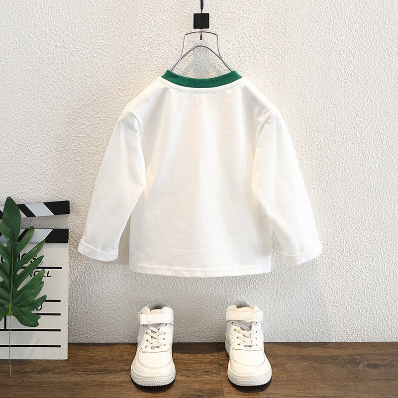 Children'S White Dinosaur T-Shirt Boys' Pure Cotton Crewneck Long-Sleeved T-Shirt Middle-Aged Children'S All-Match T-Shirt Top - Image 5