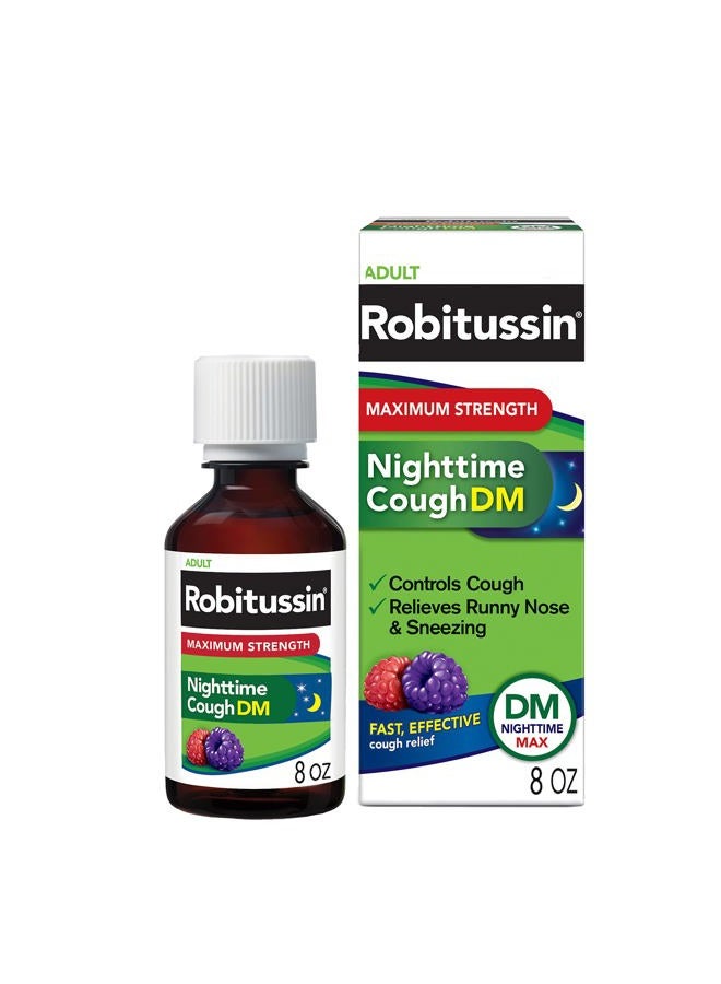 Robitussin Maximum Strength Nighttime Cough DM Max, Adult Formula, Berry Flavor - 8 Fl Oz Bottle - Image 1