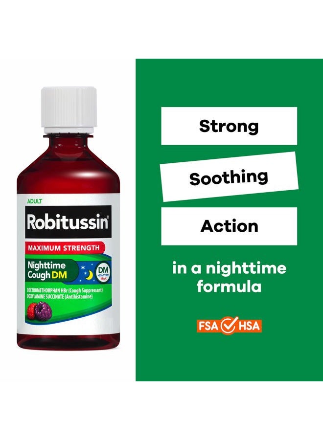 Robitussin Maximum Strength Nighttime Cough DM Max, Adult Formula, Berry Flavor - 8 Fl Oz Bottle - Image 4