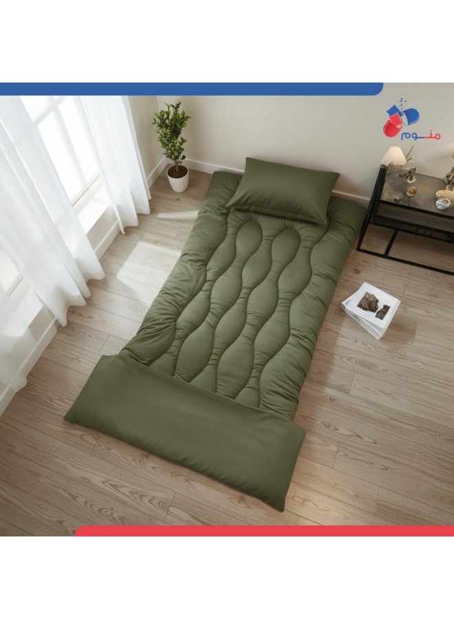 Monwem Guest and Travel Set Olive Floor Mattress with Blanket and Pillow
