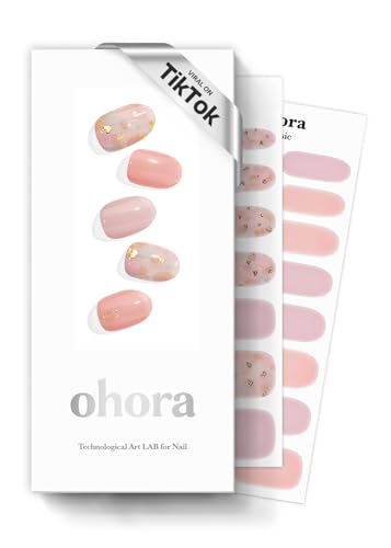 ohora Semi Cured Gel Nail Strips N Lazy Sunday  Pink Patterned Works with Any UVLED Lamps SalonQuality Long Lasting Easy to Apply  Remove  Includes 2 Prep Pads Nail File  Wooden Stick