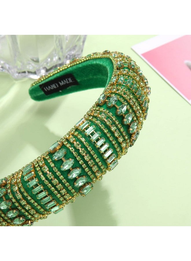 سيالكسهيني عصابة رأس مبطنة مرصعة بأحجار الراين والكريستال للنساء، عصابة رأس من المخمل المرصع بالجواهر اللامعة، طوق شعر عريض للفتيات، إكسسوار شعر للحفلات، هدايا الأعياد (أخضر) - Image 5