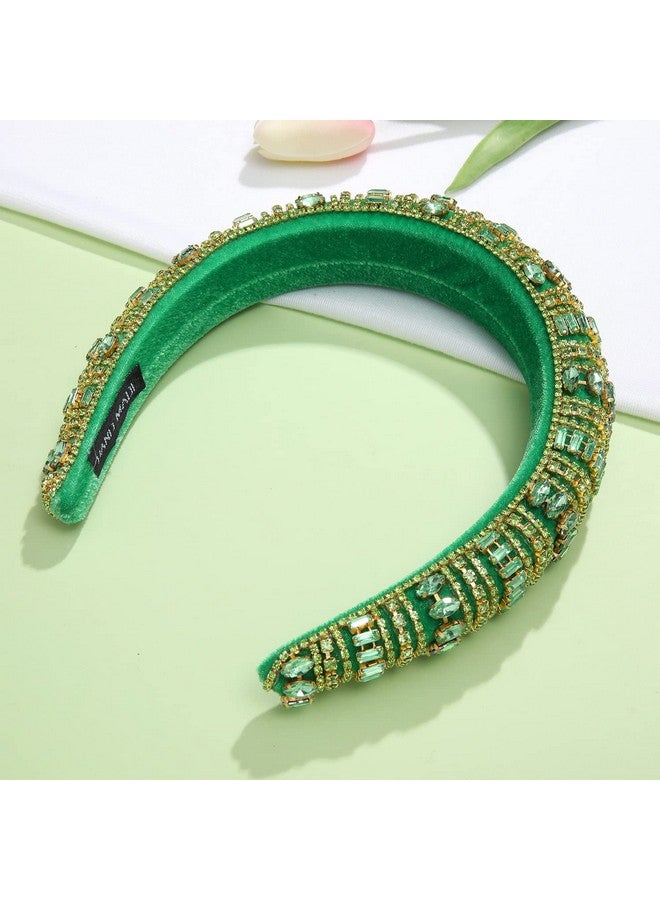 سيالكسهيني عصابة رأس مبطنة مرصعة بأحجار الراين والكريستال للنساء، عصابة رأس من المخمل المرصع بالجواهر اللامعة، طوق شعر عريض للفتيات، إكسسوار شعر للحفلات، هدايا الأعياد (أخضر) - Image 4