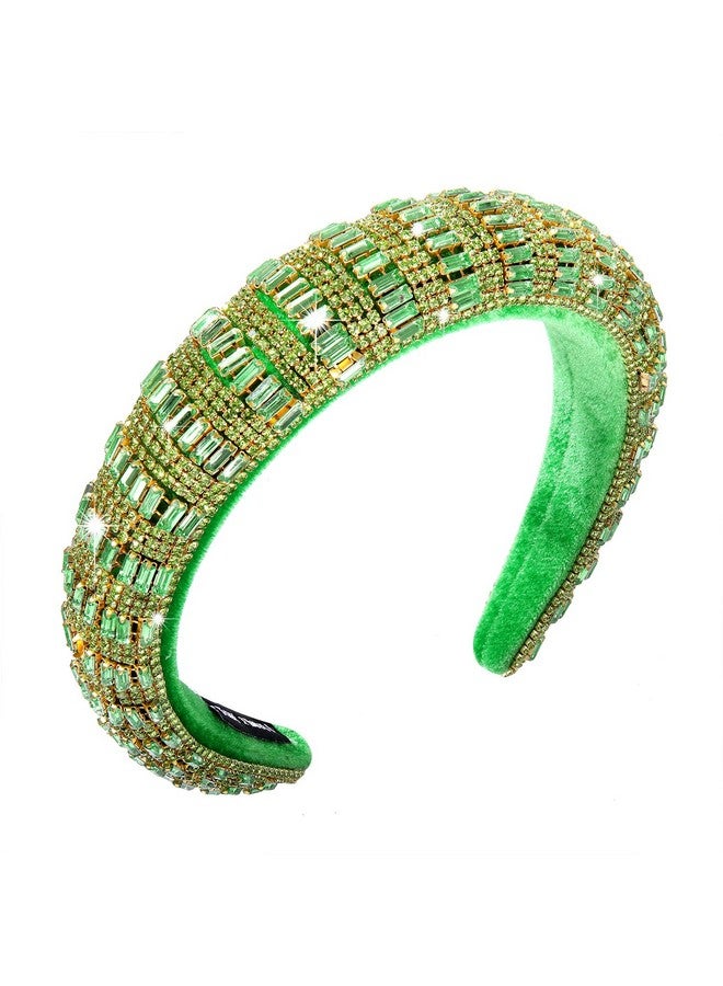 سيالكسهيني عصابة رأس مبطنة مرصعة بأحجار الراين والكريستال للنساء، عصابة رأس من المخمل المرصع بالجواهر اللامعة، طوق شعر عريض للفتيات، إكسسوار شعر للحفلات، هدايا الأعياد (أخضر) - Image 1