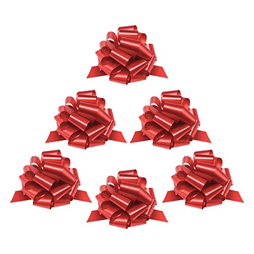Mata1 Pull Bows for Gifts Red 9 Inch Set of 6 Large 9 Pull Strings for Presents Gift Wrapping Ribbon Bows for Christmas - Image 2