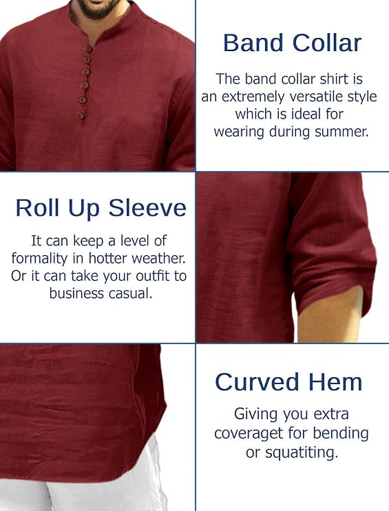 Macsivo Men's Cotton Blend Short Kurta with Solid Mandarin Collared Full Sleeve Curved Hem Length | Kurta for Men Stylish Maroon - Image 5
