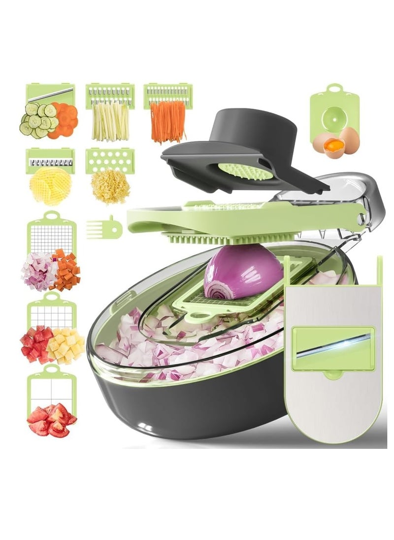 Vegetable Chopper Kitchen Vegetable Cutter Mandoline Slicer Dicer for Veg—Fruit Food Onion Eggs Salad Cooking Accessories Cutter Mandolin with Colander（Green—All-in-1 Chopper） - pzsku/Z5D0BD2C3C0B7DD3C05BCZ/45/_/1736083347/b3633f2b-5a34-4bfb-b529-3bad207d91a5