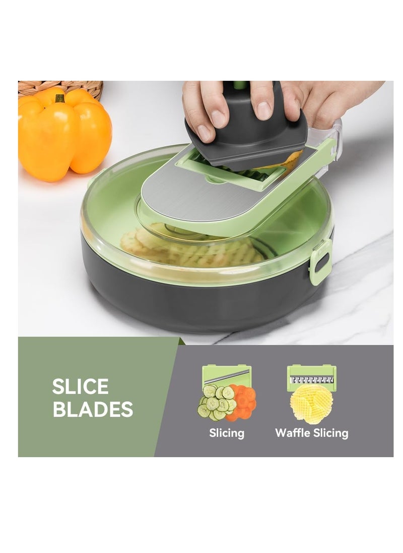 Vegetable Chopper Kitchen Vegetable Cutter Mandoline Slicer Dicer for Veg—Fruit Food Onion Eggs Salad Cooking Accessories Cutter Mandolin with Colander（Green—All-in-1 Chopper） - pzsku/Z5D0BD2C3C0B7DD3C05BCZ/45/_/1736083398/c6df1e3f-d193-4ad1-8c03-dd07e56c9220