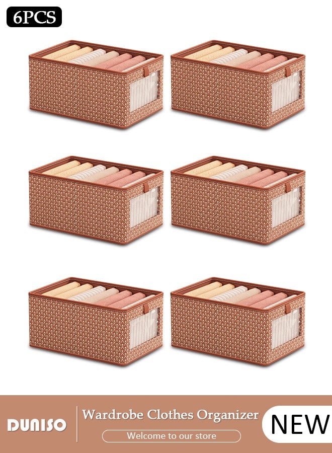 DUNISO 6 PCS Wardrobe Clothes Organizer, Foldable Drawer Closet Organizers with Mesh Window and Handle, Washable Closet Storage Basket Bins, Stackable Closet Storage Organizer, Fabric Storage Boxes for Clothing, Jeans, Bras, Leggings, Sweaters  - Image 1