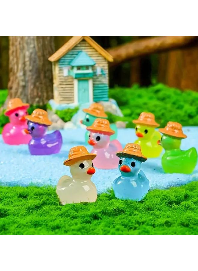 35 Mini Resin Duck Glow In The Dark Garden Ornament Statue Set Sun - Image 1