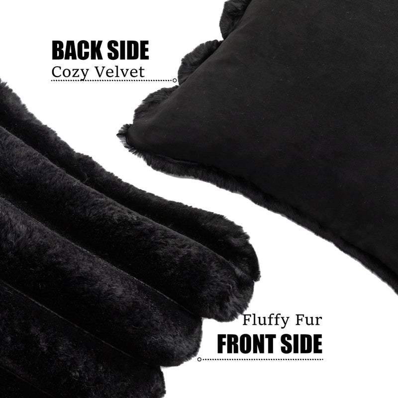 Neelvin Black Faux Fur Cozy Soft Striped Decorative Throw Pillow Covers 18x18 inch Set of 2,Velvet Pillowcase Cushion Case for Sofa Couch - Image 2