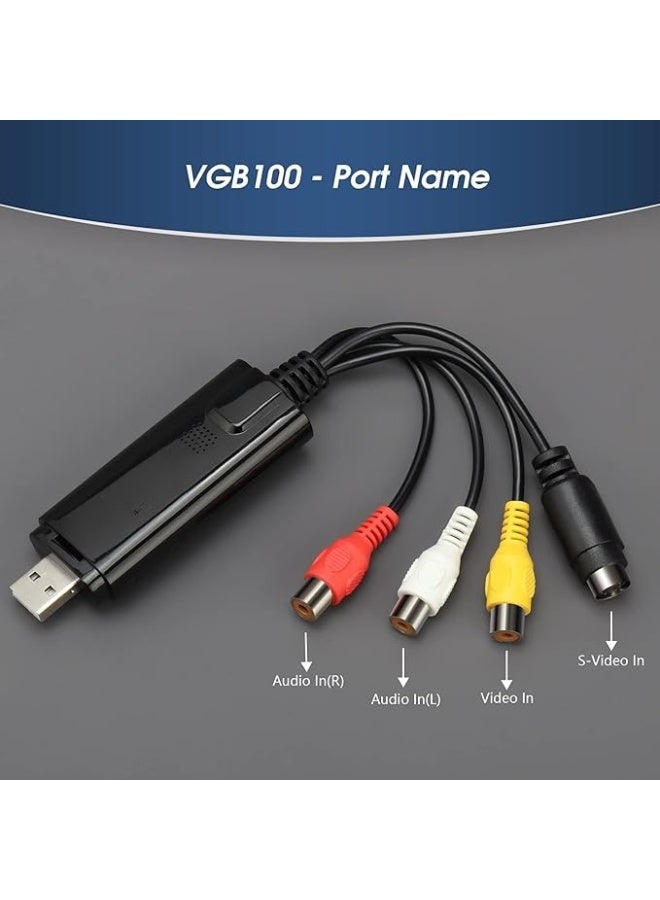 USB Video Capture Adapter – Analog to Digital AV Converter for PC – VHS, DVD, Cassette, Game Console – 2-Port Black and White Capture Tool  - Image 3