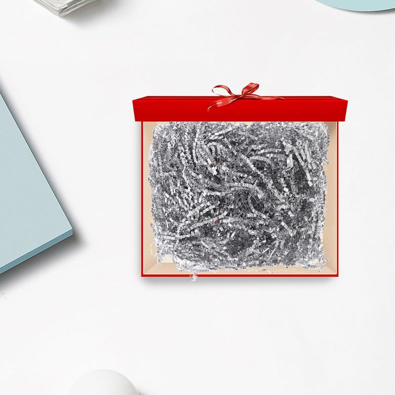 Healvian Raffia Crinkle Cut Paper Shreds 100g Silver Double-sided Shredded Packaging Filler for Boxes and Wedding Wrapping Basket Material - Image 3
