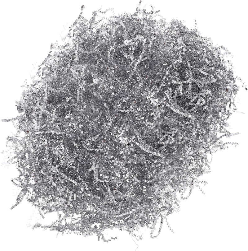 Healvian Raffia Crinkle Cut Paper Shreds 100g Silver Double-sided Shredded Packaging Filler for Boxes and Wedding Wrapping Basket Material - Image 1