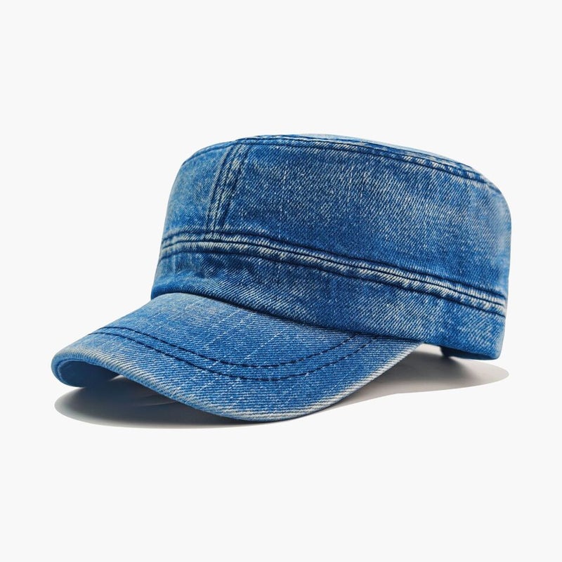 Washed Denim Military Cap Oversized Sun Hat Cotton - Image 1