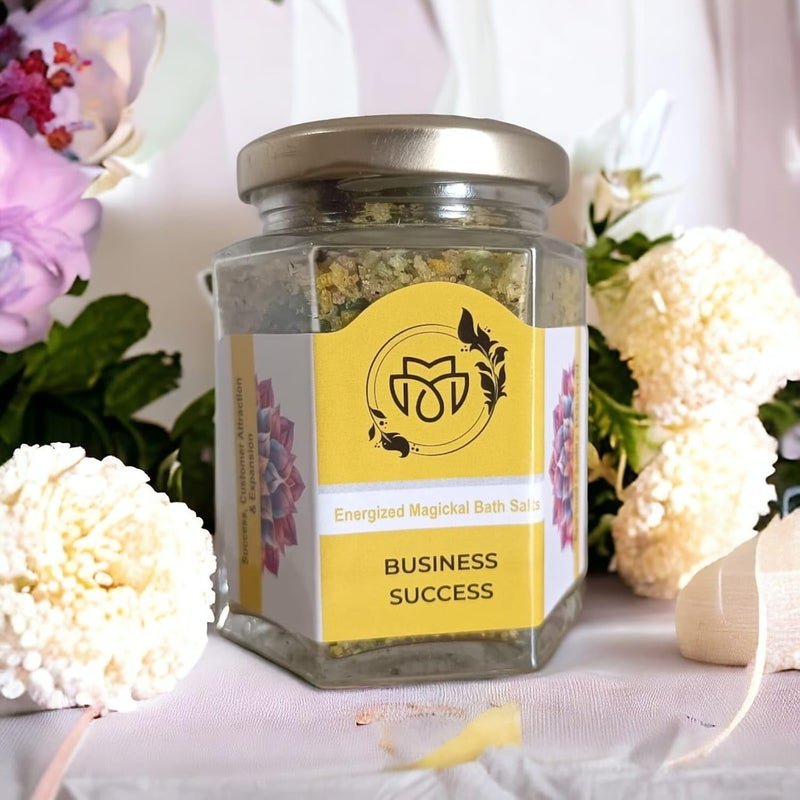Premium Business Success Bath Salt  Hexa Glass Jar Gift Edition  Energized Magickal Salt  Business Growth  Premium Label  Career Advancement  Client Attraction  Financial Breakthrough  Success Enhancement  Wiccan  Witchcraft Rituals  Prosperity  Entrepreneurial Luck  Wiccan  Witchcraft Rituals  Individual Spiritual Gift Box Qty 1 Nos 200g - Image 1
