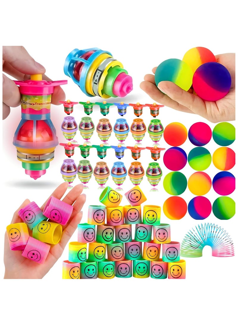NYVIO Party Favors Set for Kids – 36 Pcs Birthday Gift Toys – 12 Bouncy Balls, 12 Rainbow Spring Toys, 12 Flashing Gyro Spinners – Fun Bulk Mini Toys for Boys & Girls – Goody Bag Fillers - Image 1