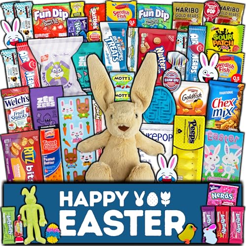 CRAVEBOX Easter Care Package (50ct) - Candy Snacks Treats Plush Bunny Chocolate Cookies Gift Box Bundle Basket Fillers Stuffers Present Kids Adults Boys Girls College Student Child Grandchildren Toddler - Image 1