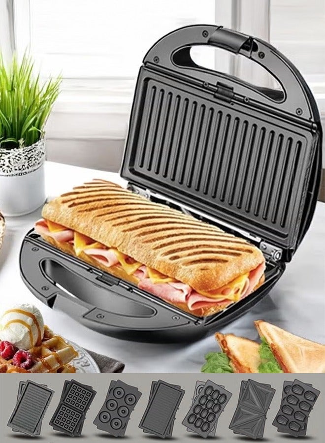 توسكانا يو محضرة الوجبات الخفيفة 7 في 1 غير لاصقة للساندويتش , صانعة الساندويتشات و الوافل و الدوناتس بألواح قابلة للفصل , ماكينة تحضير الساندويتشات وتسخين الوجبات الخفيفة - Image 1
