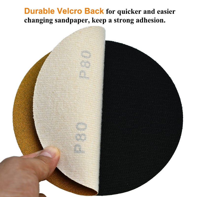 Aiyard 6-Inch No-Hole Hook and Loop Sanding Discs 80-Grit, Random Orbital Sandpaper for Automotive and Woodworking, 100-Pack - Image 4