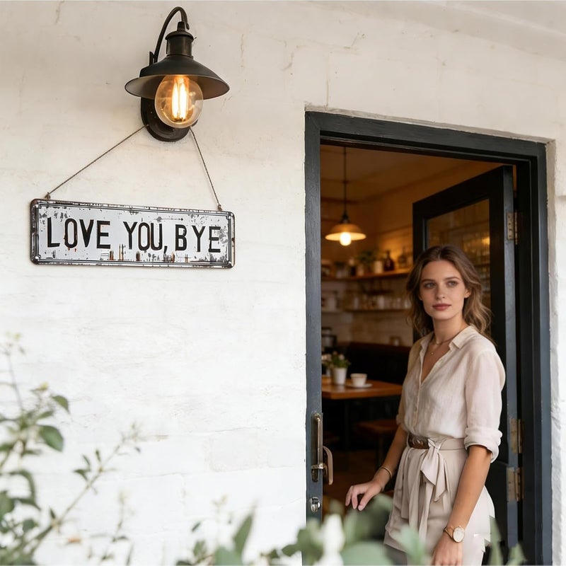 Love You Bye,16x4 Inch Metal Vintage Rustproof | Love Sign Entryway Wall Decor | for Indoor Outdoor Bedroom Living Room Hallway Entryway Farmhouse Apartment Valentines Day - Image 2