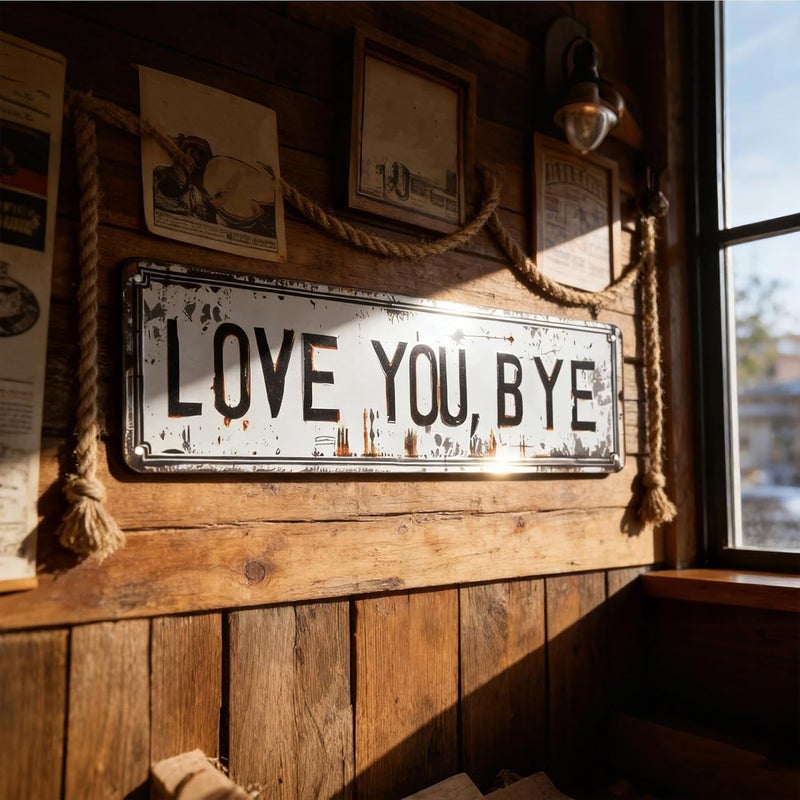 Love You Bye,16x4 Inch Metal Vintage Rustproof | Love Sign Entryway Wall Decor | for Indoor Outdoor Bedroom Living Room Hallway Entryway Farmhouse Apartment Valentines Day - Image 3