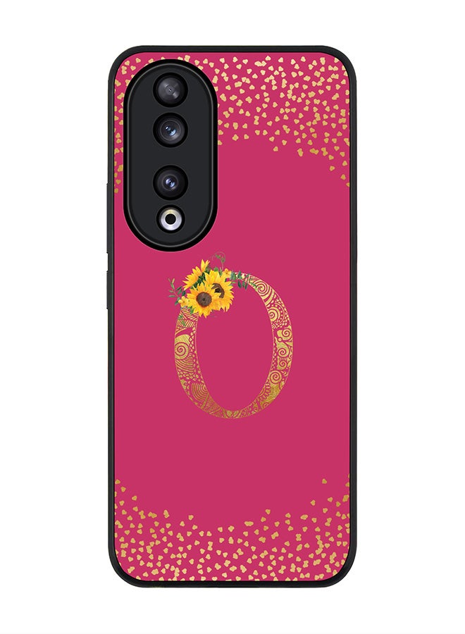 Stylizedd Rugged Black edge case for Honor 90 5G, Slim fit Flexible Thin Cover - Custom Monogram Initial Letter Floral Pattern Alphabet - O ( Deep Pink Rose ) - Image 1