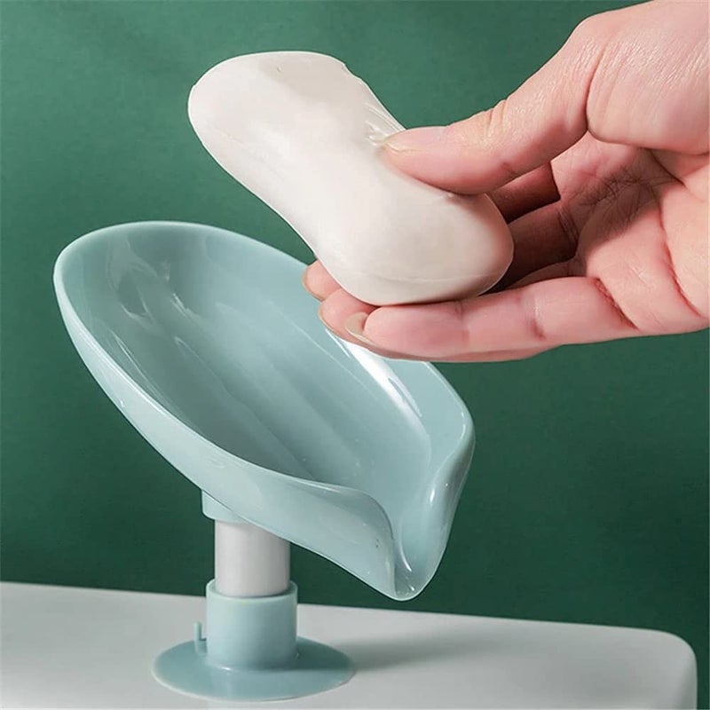 LONGMIRE Soap Holder Leaf-Shape Self Draining Soap Dish Holder, Not Punched Easy Clean Bar Soap Holder, with Suction Cup Soap Dish Suitable for Shower, Bathroom, Kitchen Sink (Multicolor) - Image 1