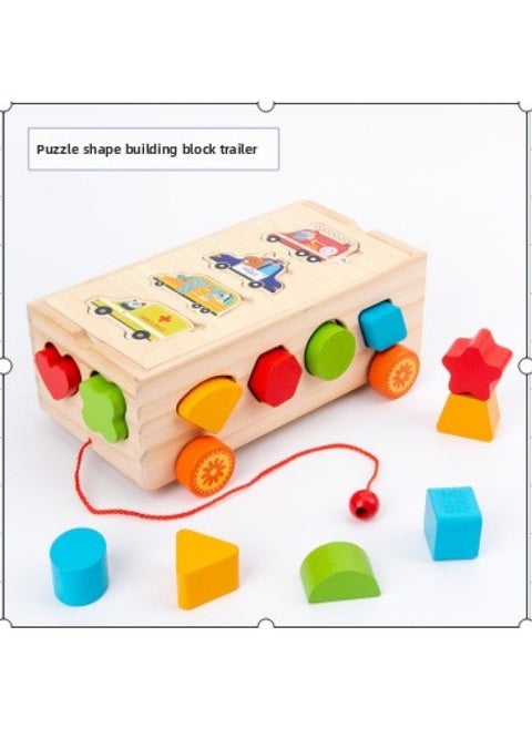 Geometric Shape Matching Product Trailer Building Blocks Color Cognitive Multifunctional Classification Box Building Blocks Baby Early Education Toys-Color:Shape Building Block Trailer (puzzle)