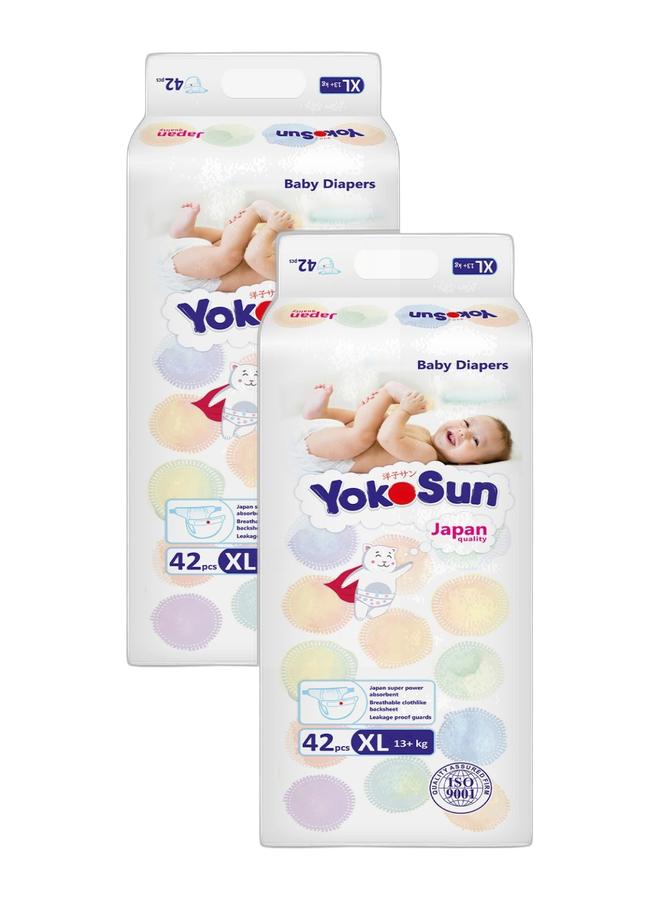 يوكوصن حفاضات يوكو صن للأطفال، مقاس 5 / XL (13+ كغ)، 42 قطعة × عبوتين – ناعمة جدًا، مضادة للحساسية، بتكنولوجيا يابانية لراحة الطفل، مانعة للتسرب مع حماية الجفاف لمدة 12 ساعة - Image 1