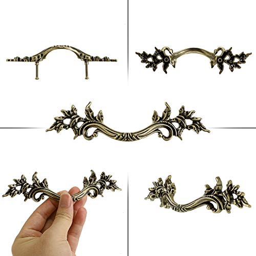 JUXYES Pack of 5 European Style Vintage Cabinet Handles Pulls, Antique Decorative Dresser Drawer Pulls Retro Drawer Pull Handles Knobs for Cupboard Cabinet (Antique Bronze) - Image 4
