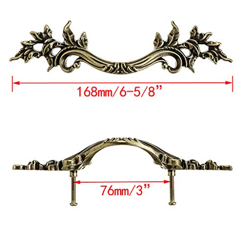 JUXYES Pack of 5 European Style Vintage Cabinet Handles Pulls, Antique Decorative Dresser Drawer Pulls Retro Drawer Pull Handles Knobs for Cupboard Cabinet (Antique Bronze) - Image 2