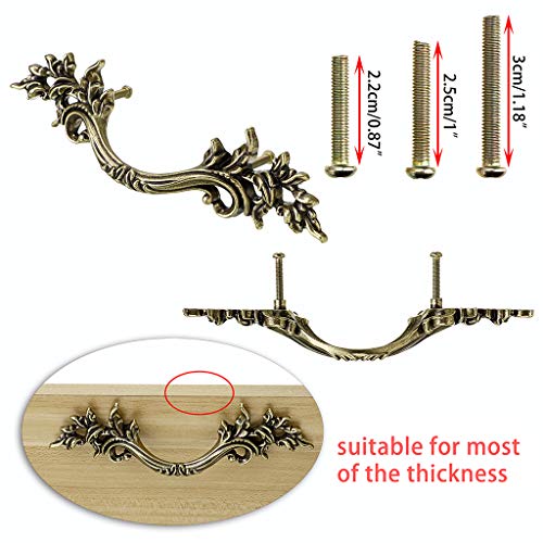 JUXYES Pack of 5 European Style Vintage Cabinet Handles Pulls, Antique Decorative Dresser Drawer Pulls Retro Drawer Pull Handles Knobs for Cupboard Cabinet (Antique Bronze) - Image 3